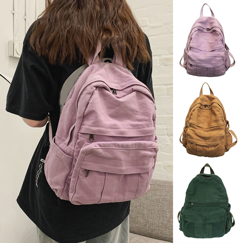 Women Men Backpack Canvas Bookbag School Travel Laptop Rucksack Zipper Bag