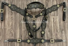 Western Brown Leather Bling Tack Set With Printed Leather And Crystal Conchos
