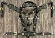 Western Brown Leather Bling Tack Set With Printed Leather And Crystal Conchos