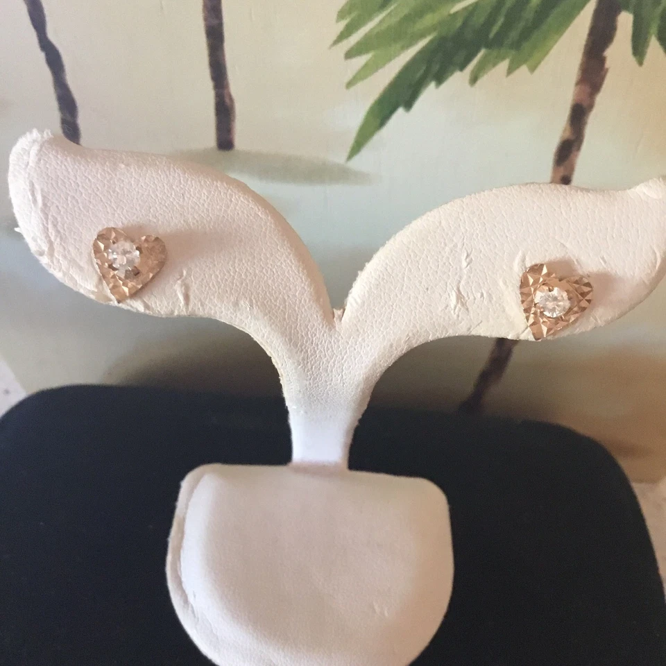 Heart SHAPE…1/2 TC Diamond Earrings in Solid 14k Yellow Gold Studs MSRP $695 - Image 2 of 3