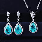 2pc Lot Waterdrop Charm Neon Blue Tourmaline Gems Women Pendant Dangle Earring