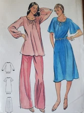 70s Butterick Pattern 5684 Key Hole Neck Loose Tunic Blouse Dress Pants XL 38