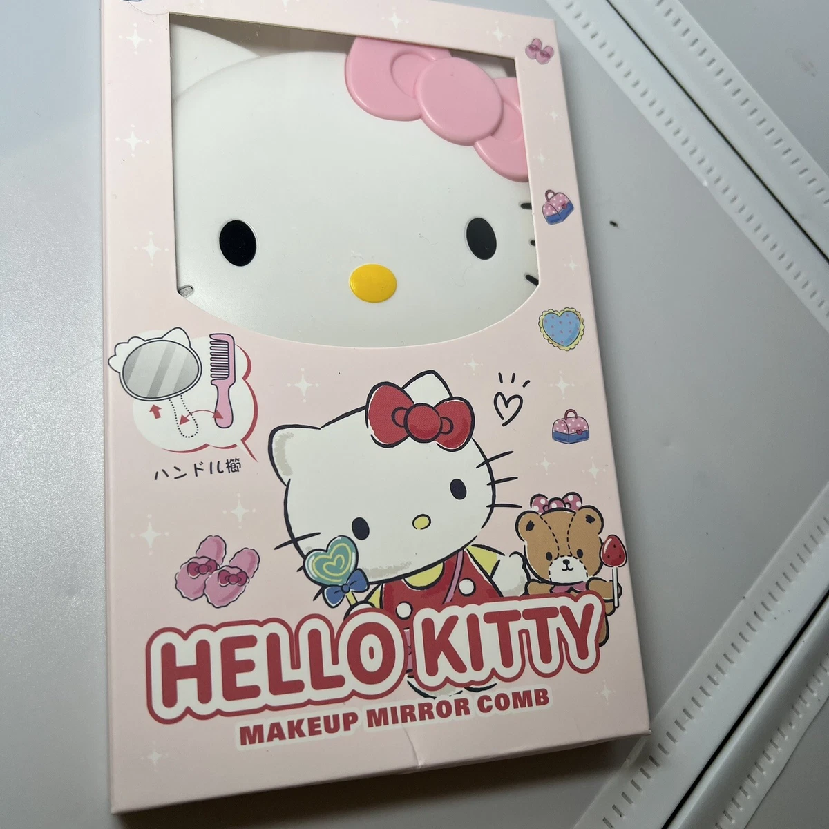 Hello Kitty Make Up Mirror Comb Pink White Gift Birthday Kawaii Kitty Makeup Brush Set with Mirror Comb - 10pcs Cat  main image 2