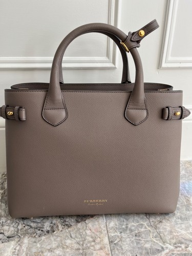 Burberry Banner Tote House Check Derby Shoulder Bag Dark Sand Leather