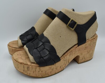 Kork Ease Womens Size 10 Tatiana Ankle Black Platform Full Grain Leather Sandals