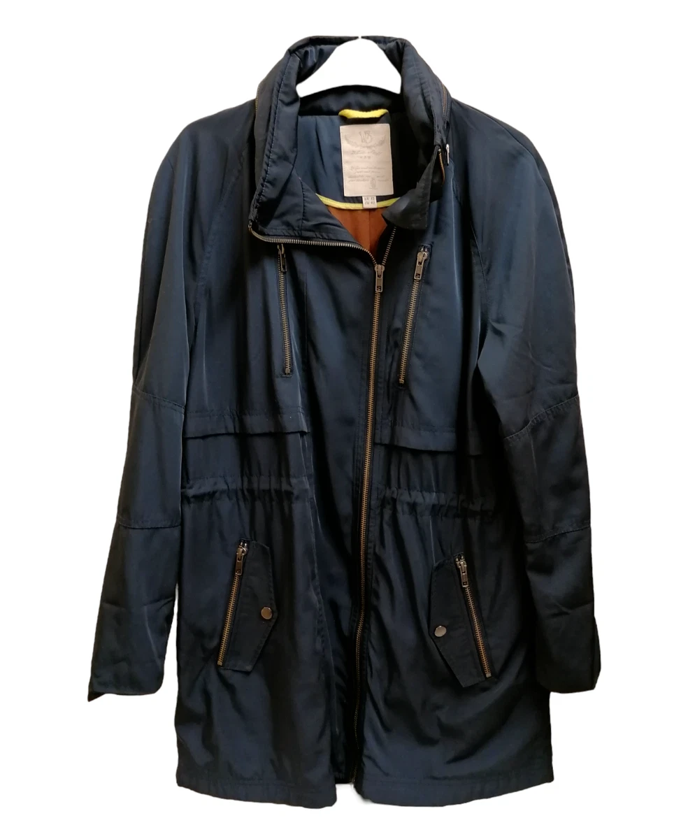 White stuff coat uk 12 navy blue zip-up fleece pockets poppy hooded winter  | eBay