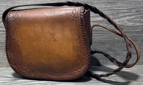 Handbag Purse Leather Authentic Vintage 60s Western Saddle Tooled Horses Floral - Picture 2 of 24