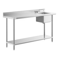 24"W x 72"L Stainless Steel Commercial Restaurant Work Table with Sink on Right