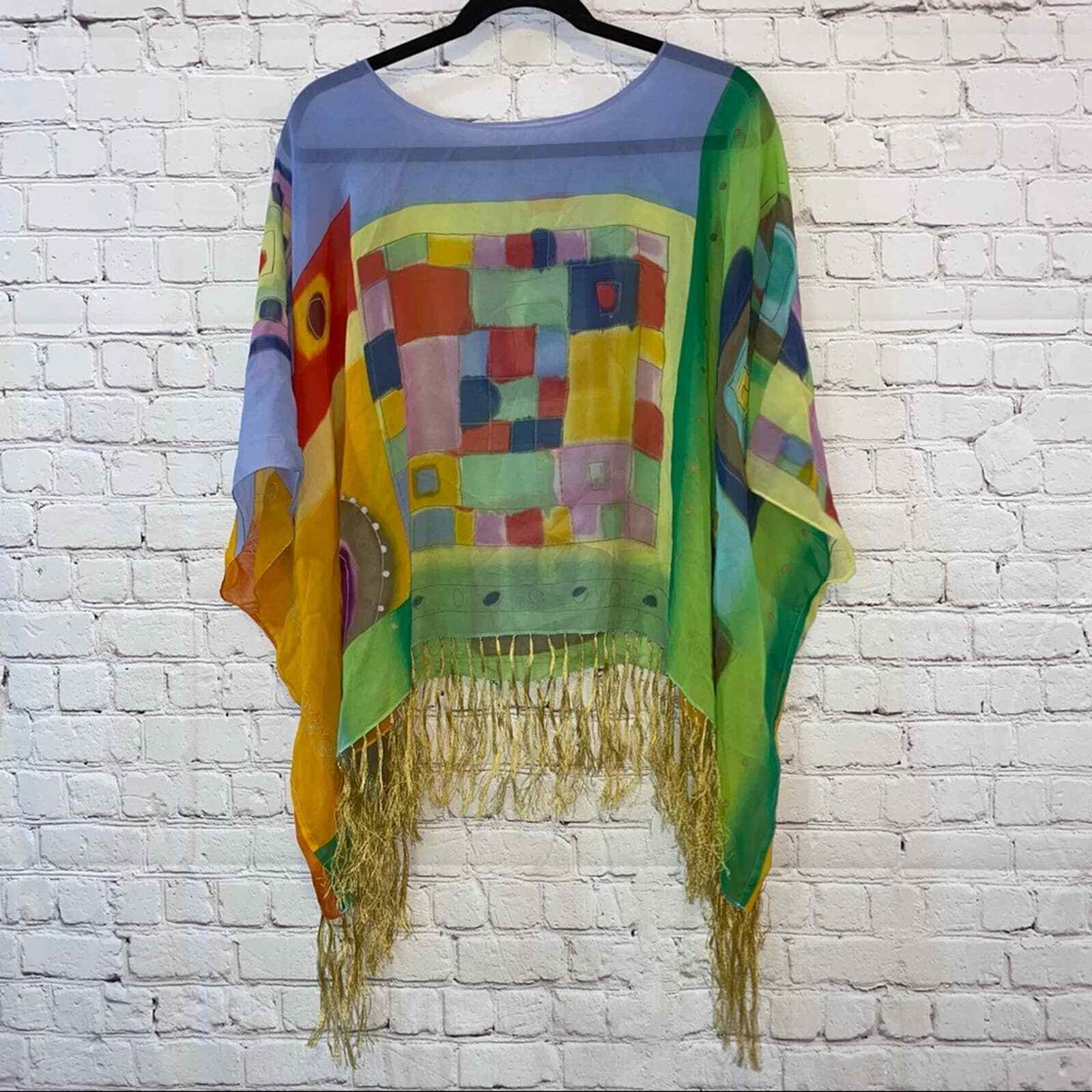 Multicolored patterned Oversized Top with Fringe - image 1