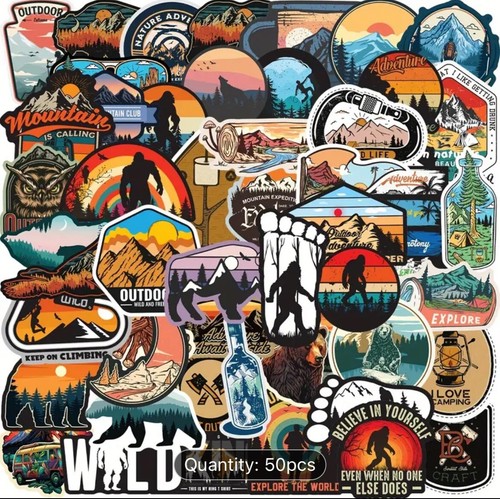 Ultimate 50pc ADVENTURE Stickers/Decals WATERPROOF VINYL - Camping, Hiking, Fish