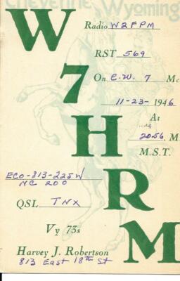 QSL 1946 Cheyenne WY   radio card   