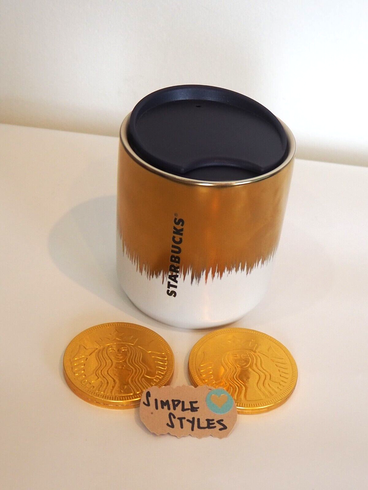 Starbucks 2020 Gold & Pearl White Drip 8 oz Travel Tumbler Mug Cup w