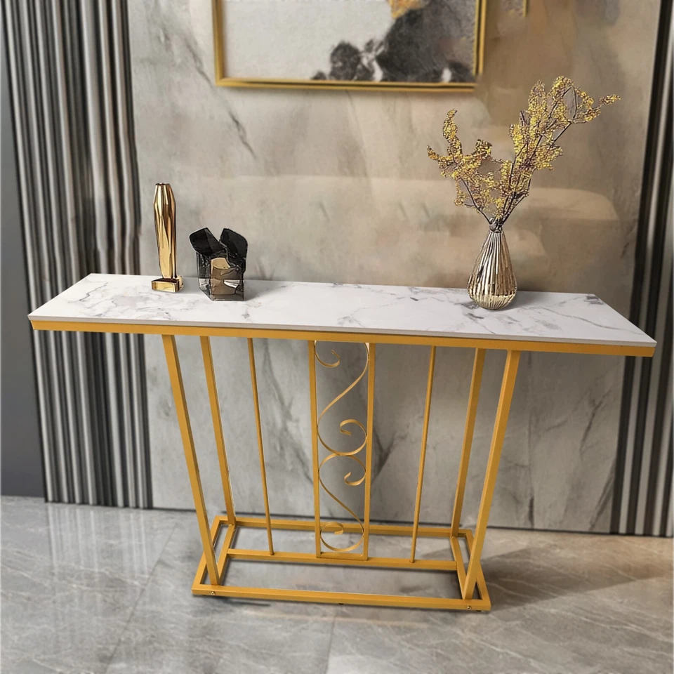 Large Sintered Stone Metal Golden Frame Console Table Hallway Entrance Furniture - Image 2 of 4