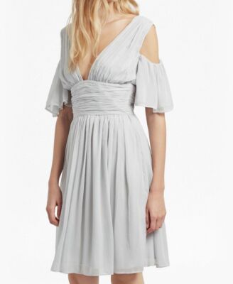 French Connection ~ Gray Chiffon Cold Shoulder Flare Party Dress 4 NEW $188