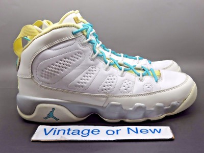 Girls Nike Air Jordan IX White Turquoise Silver Lime Retro GS 2010 sz 6Y 