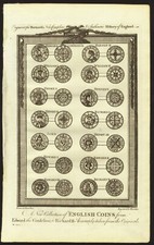 MONETE INGLESI , di Hamilton, incisione su rame  di Thornton,1783