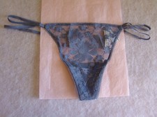 New Victoria s Secret PINK Steal Gray Floral Sequence Lace V String Thong Panty