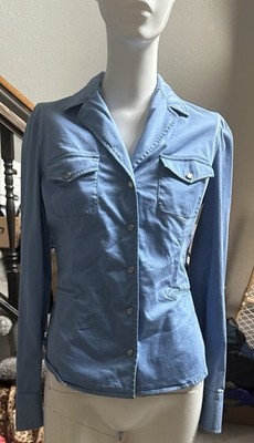 Moschino Cheap And Chic Blue Western Shirt W/Pearl Snap Buttons Size 8 Ladies
