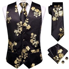 Mens Suit Vest Tie set Classic Waistcoat and Necktie XX-Large Gold Black