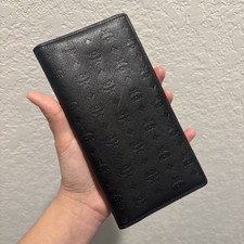 Mcm Long Bifold Leather Wallet Black