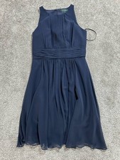 Lauren Ralph Lauren Evening Fit & Flare Dress Womens 8 Blue Chiffon Back Zip