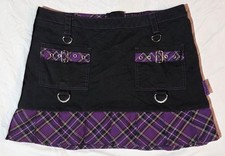 Vintage Tripp Nyc Black Skirt w/ Purple Plaid Trim and Pockets - Medium