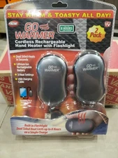 Go Warmer Rechargeable Hand Warmer Power Bank Flashlight - 2 Pack NEW
