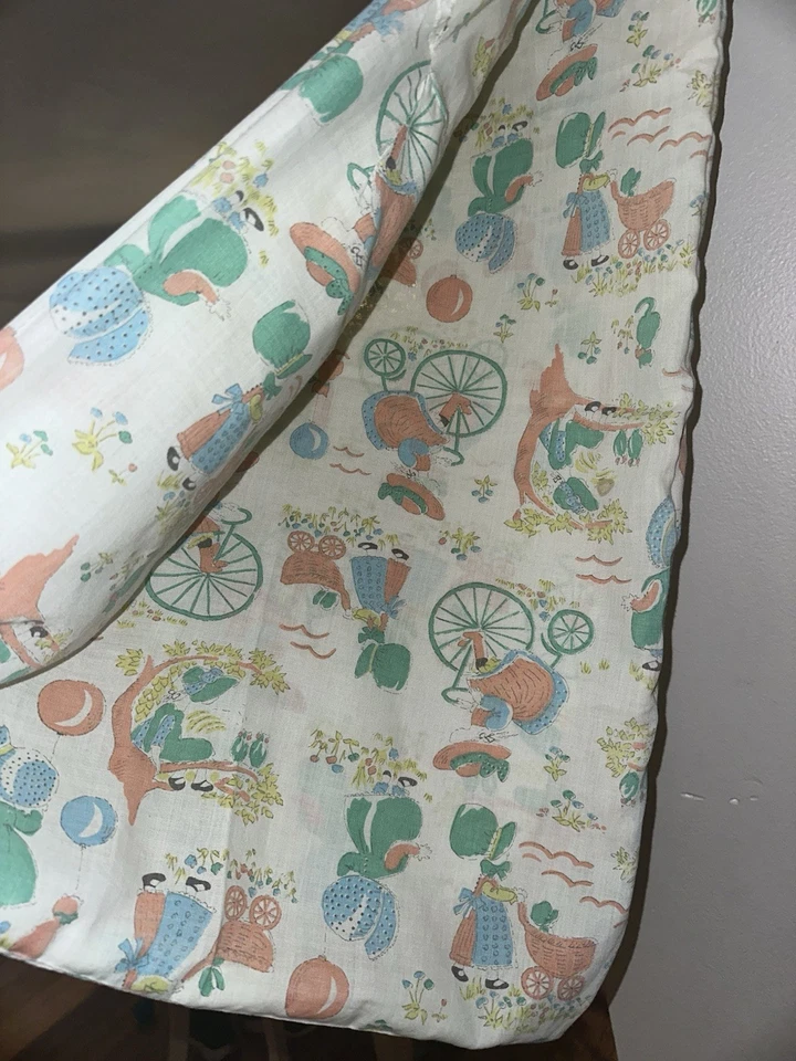 2 fronhas padrão Holly Hobbie morango estilo shortcake tecido de algodão anos 70 - Imagem 4 de 4