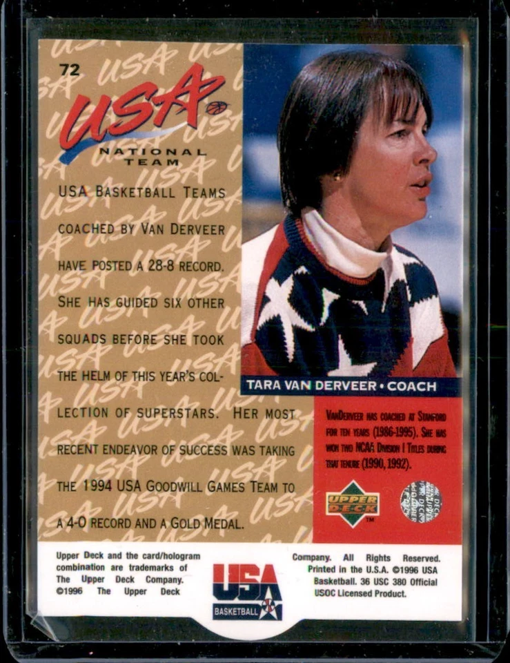 1996 Upper Deck USA Basketball #72 Tara Vanderveer Auto / Signed in Person - Image 2 of 2
