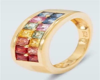 Harry Ivens, Damen Ring, Multicolor Saphire, 925er St. Silber vergoldet, Gr. 18