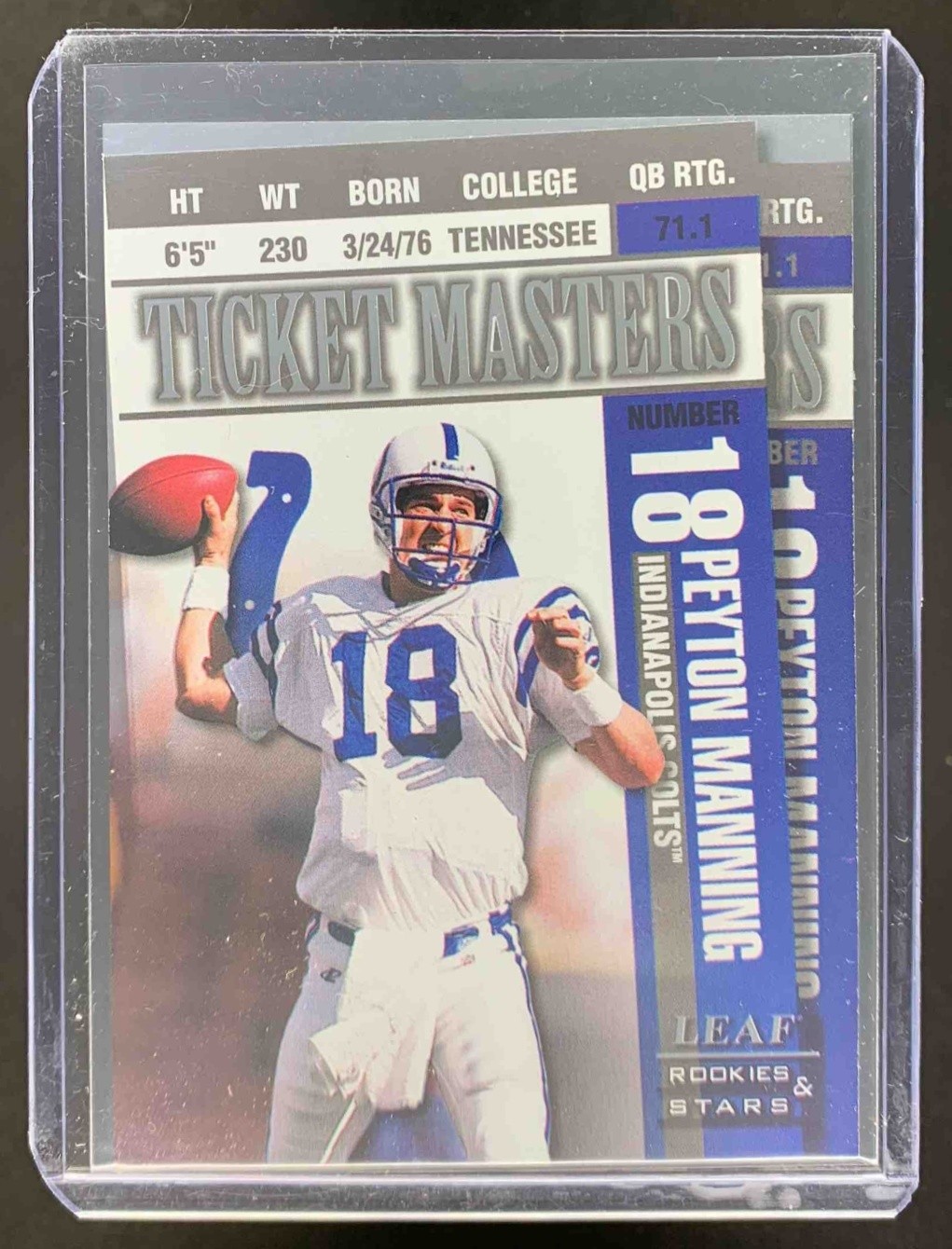 Peyton Manning 1998 Leaf Rookies & Stars Great Ticket Masters RC Colts /2500