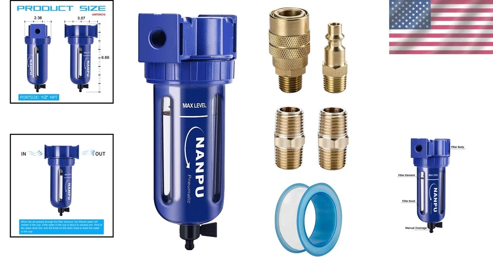 Comprehensive 1/2" NPT Air Filter System with Easy Installation & Manual Drain - Image 2 of 4