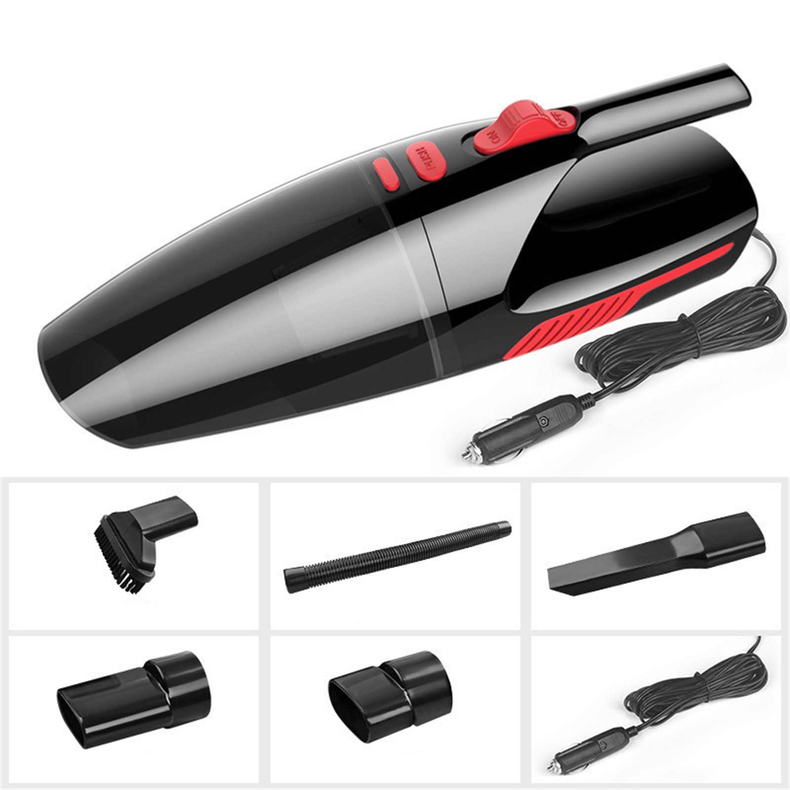 Black 120W Cordless Handheld Vacuum Cleaner With LED Light Wet Dry Use For Car