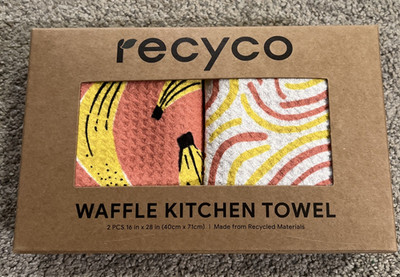 NEW RECYCO Waffle Kitchen Towel Set of 2 Quick Dry 16''x28'' Large Banana Joy Pink