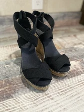 Tory Burch Adonis Wedge Espadrille Black Elastic Canvas Women's Shoes Size 9