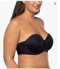 NWT Vanity Fair Women's Bra 38DD Black Beauty Back Smoothing Strapless
