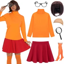 Halloween Costumes for Women 2024 Sexy Couples Velma Costume Adult Cosplay Outfi