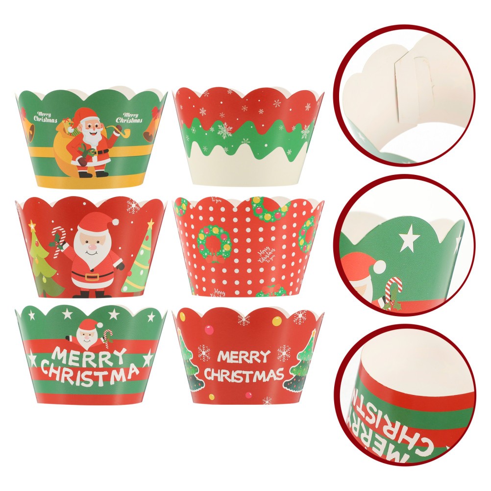 6 Pcs Cupcake Wrappers Holiday Baking Cups Christmass Topper Liners-image