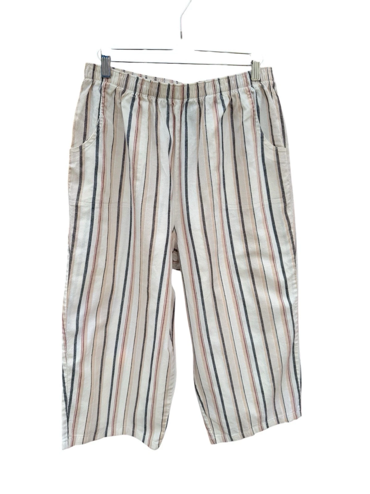 Denim & Co Linen Cotton Striped Pull On Elastic Waist Capri Cropped Pants Large
Opens in a new windo