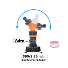 S60 IBC Water Tank Tap Adapter 16Mm Nipple Tap Fittings Valve Adjustable Water H