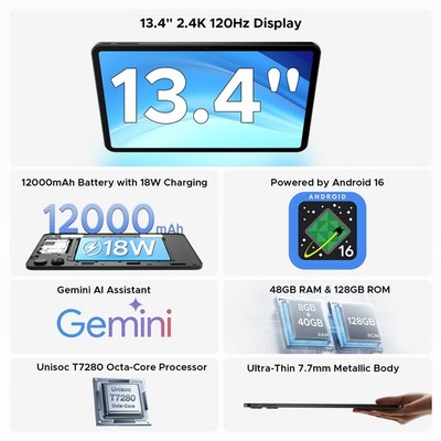 POCKAM P13 Android 16 Tablet 13.4 inch Tablet 48GB+128GB 12000mAh