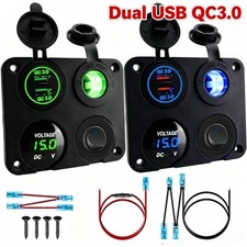 12V Auto KFZ Zigarettenanz�nder Steckdose mit Dual USB Ladeger�t Buchse Einbau~