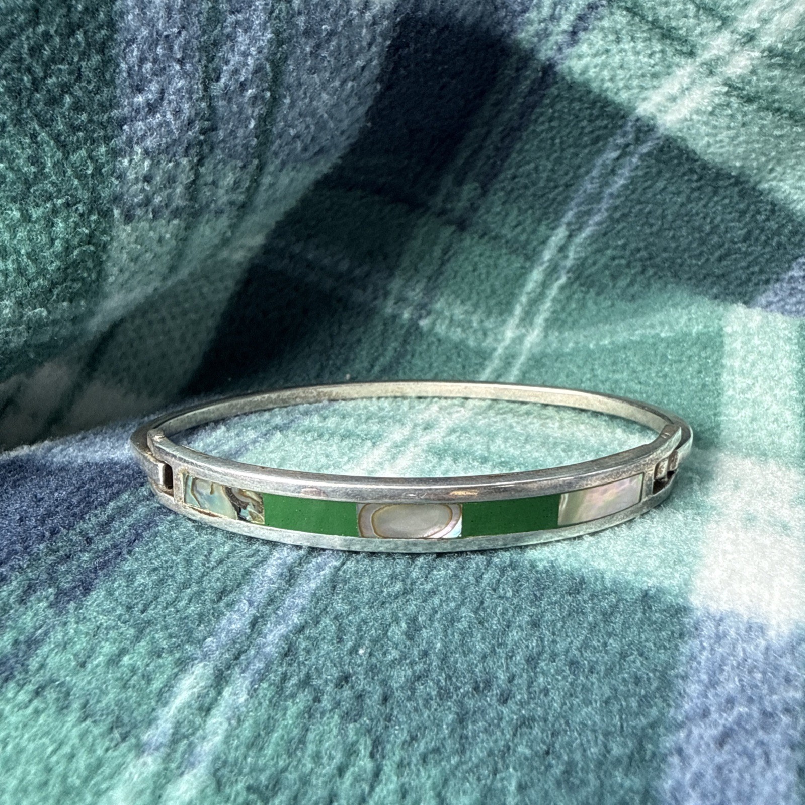 Mexico 925 Solid Silver hinged bangle bracelet-gr… - image 1