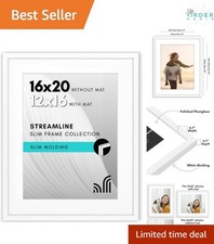 16x20 White Picture Frame with Polished Plexiglass Wall Mount for Photos