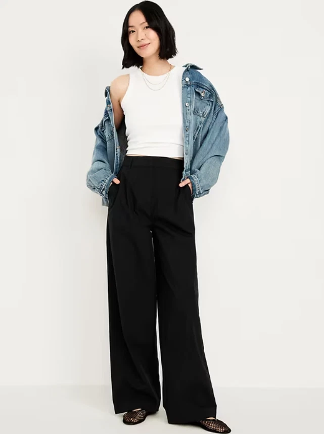 Old Navy Extra High-Rise Poplin Super Wide-Leg Taylor Pants Black Size 4 NWT $50