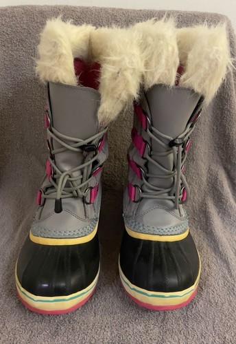 Sorel Youth Joan of Arctic Waterproof Suede Winter Boots Gray and Pink