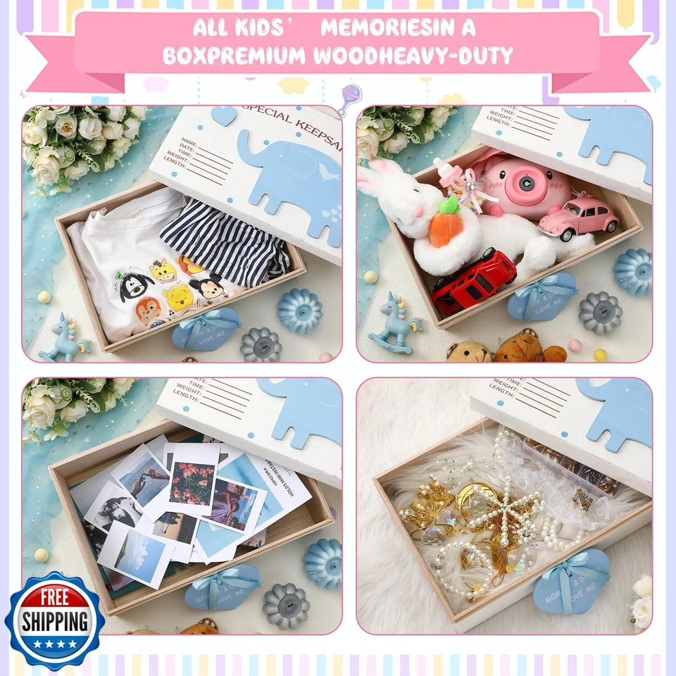 Soaoo 3D 木制男宝宝回忆纪念品盒女宝宝大象第一 Kee — 第 3/4 张图片