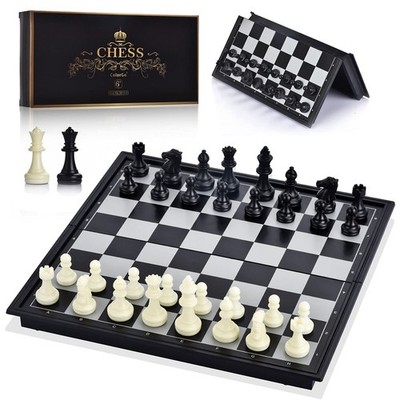 Chess Set with Folding Magnetic Travel Games Board and 2 Extra Queens for Kid...