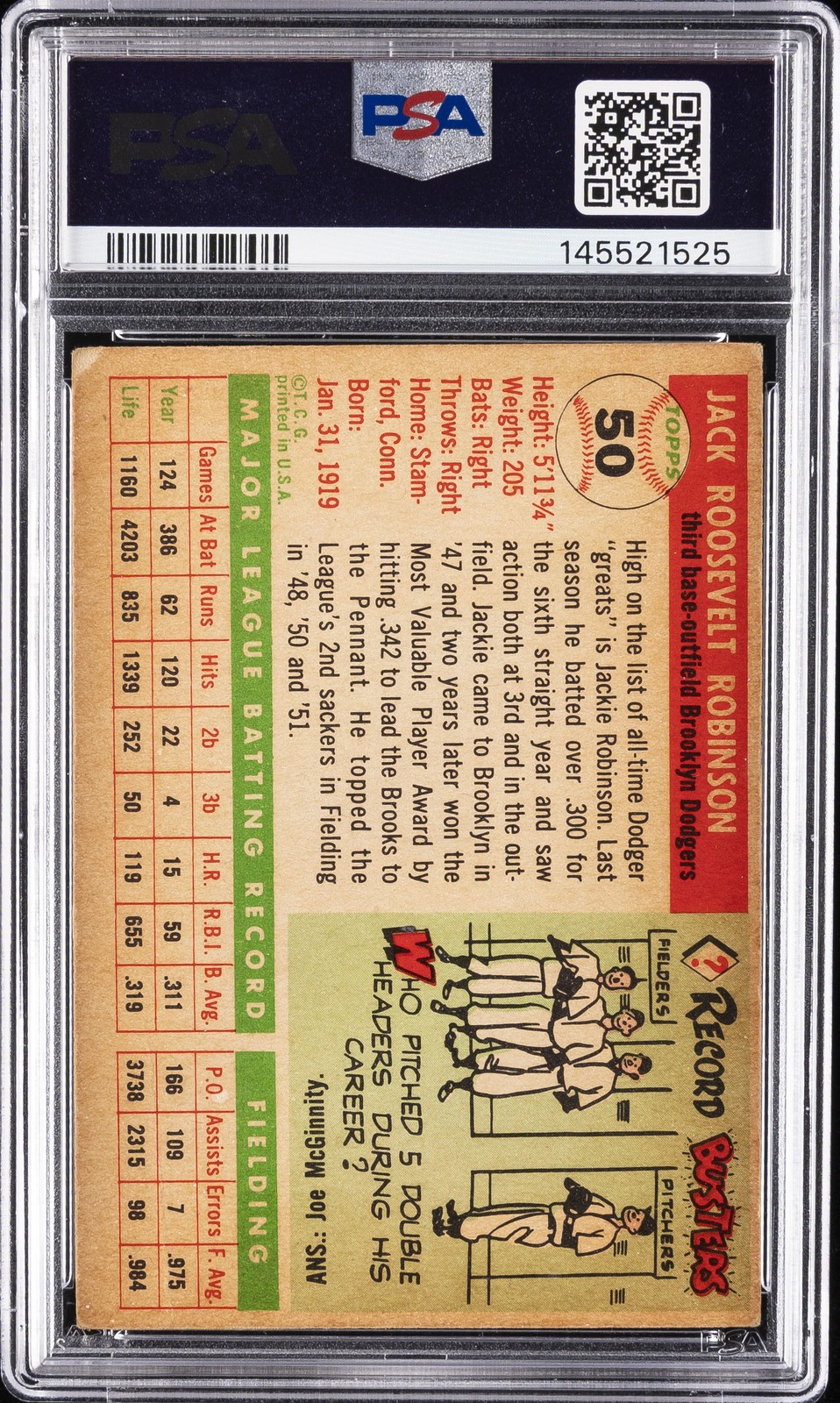 1955 TOPPS #50 JACKIE ROBINSON PSA 2 view 2
