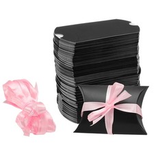 100Pcs 3.5" x 2.8" x 1" Pillow Boxes for Weddings Gift Boxes with Ribbons Black